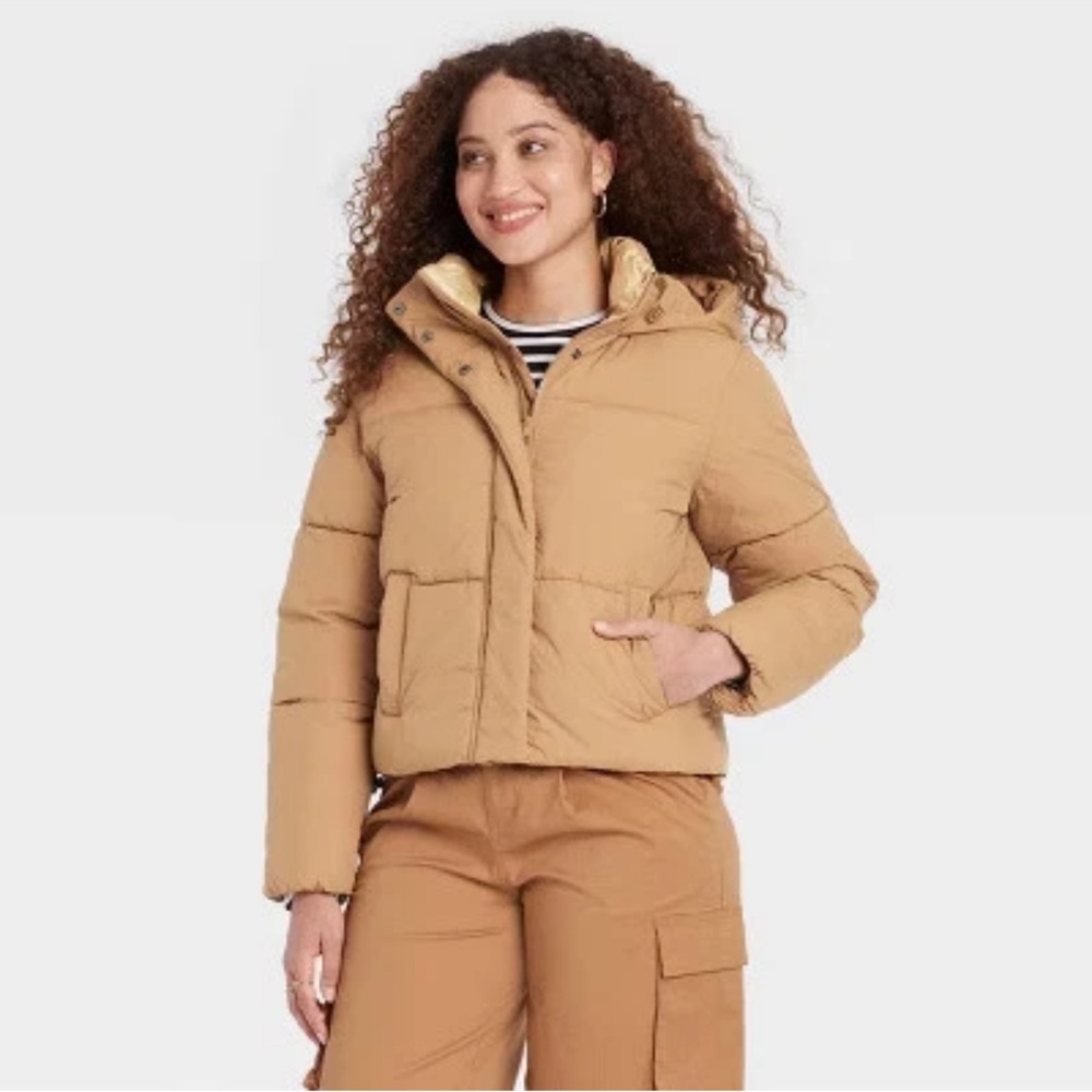 Women's Nylon Puffer Jacket - A New Day Tan‎